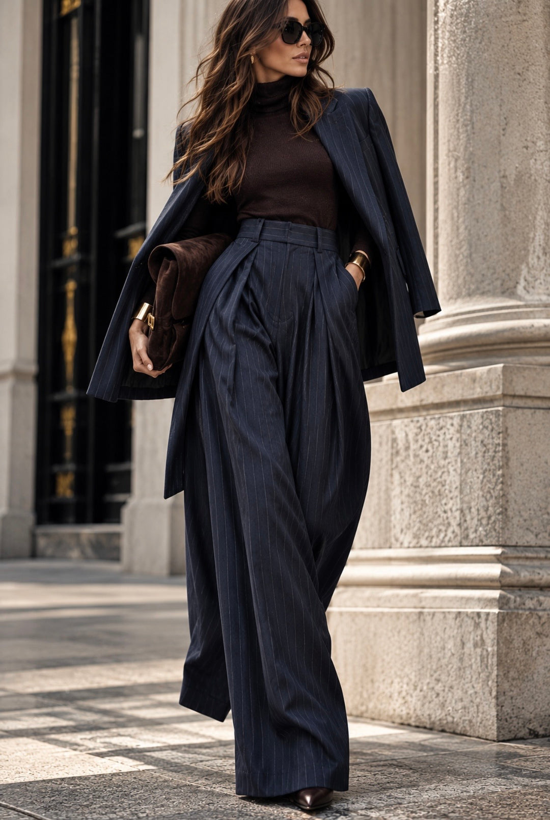 PINSTRIPE PANTS - NAVY