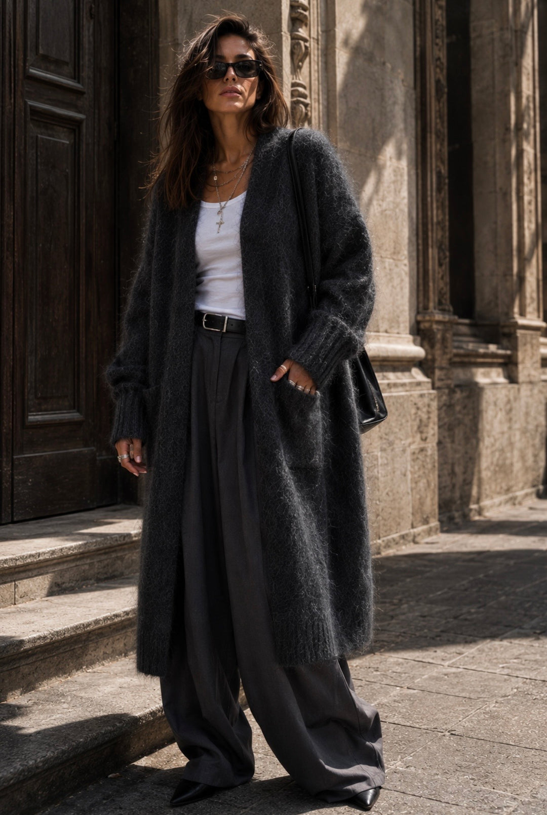 MIREVANE LONG CARDIGAN – DARK ANTHRACITE