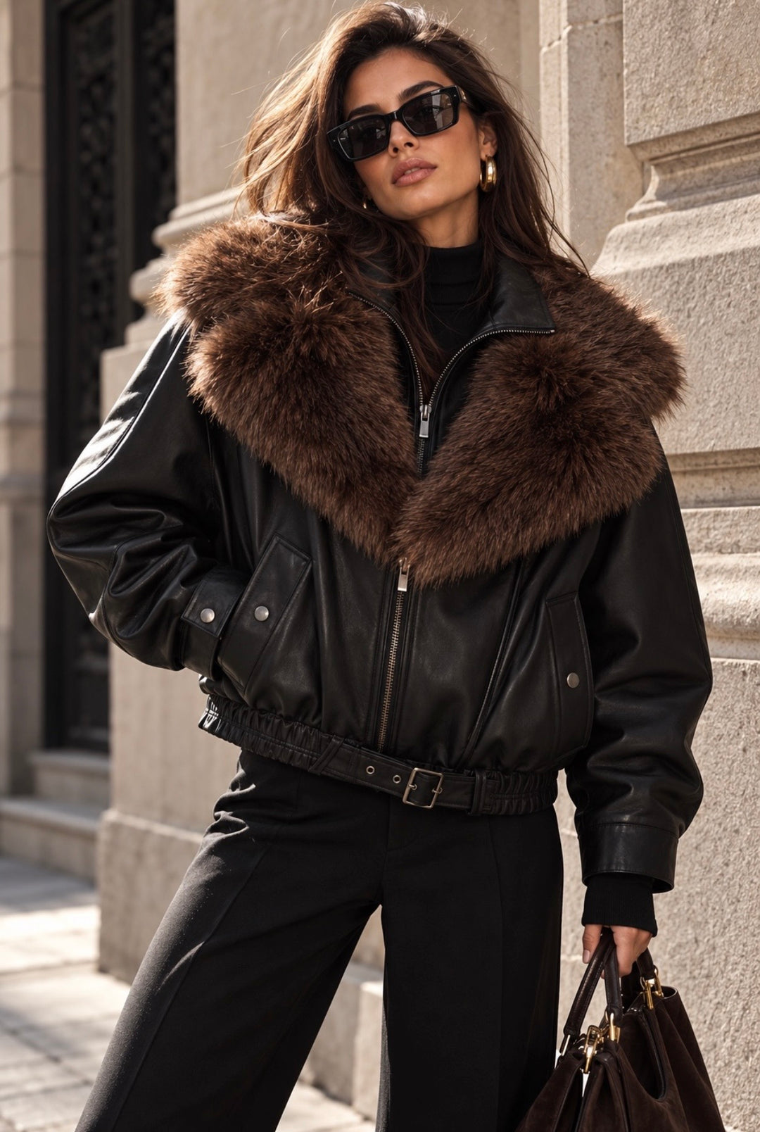 FUR COLLAR BOMBER JACKET