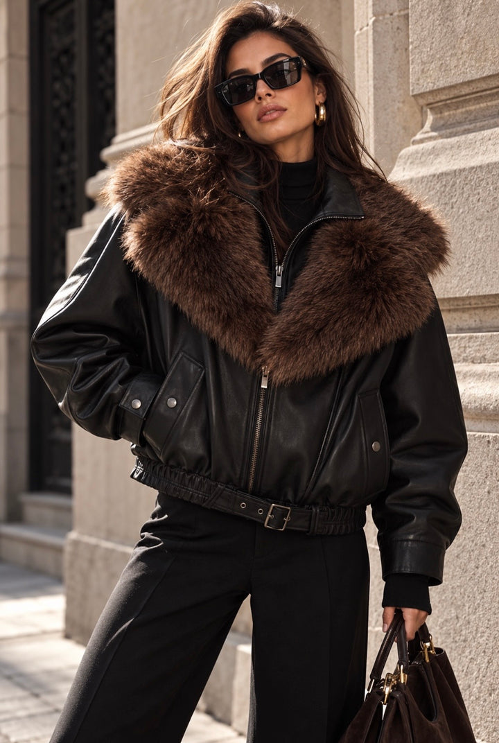 FUR COLLAR BOMBER JACKET