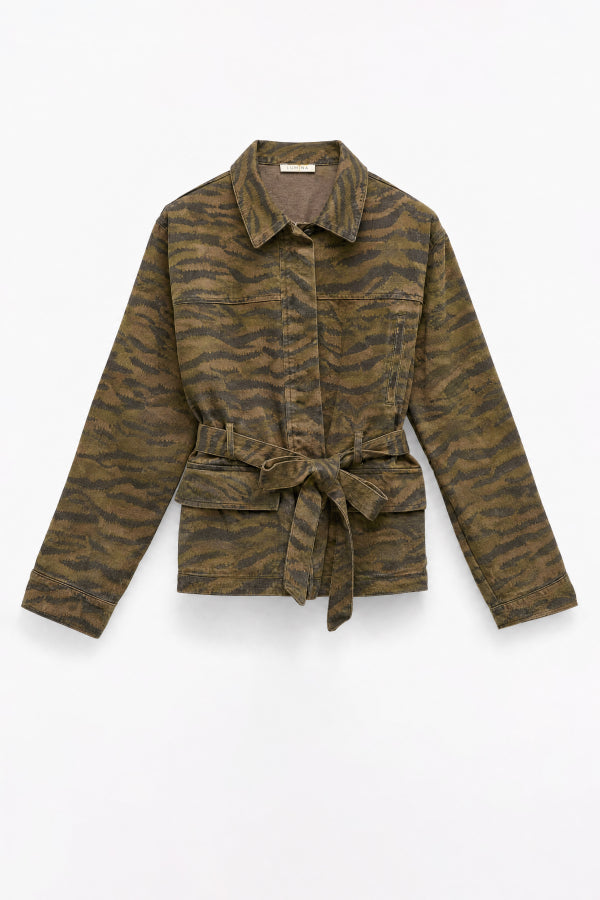 CAMO BELTED DENIM JACKET