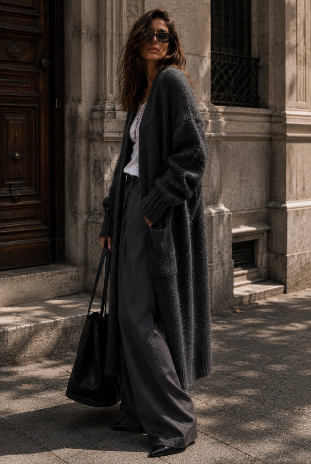 MIREVANE LONG CARDIGAN – DARK ANTHRACITE