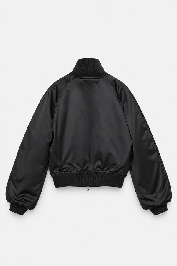SATIN GLOW BOMBER JACKET - BLACK