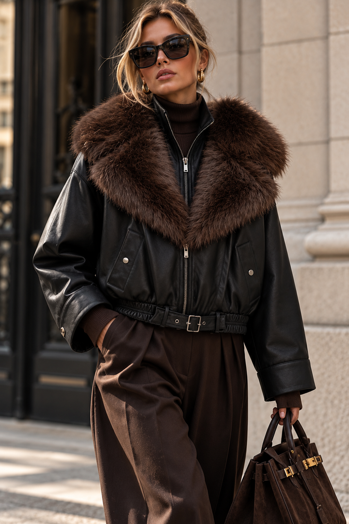 FUR COLLAR BOMBER JACKET