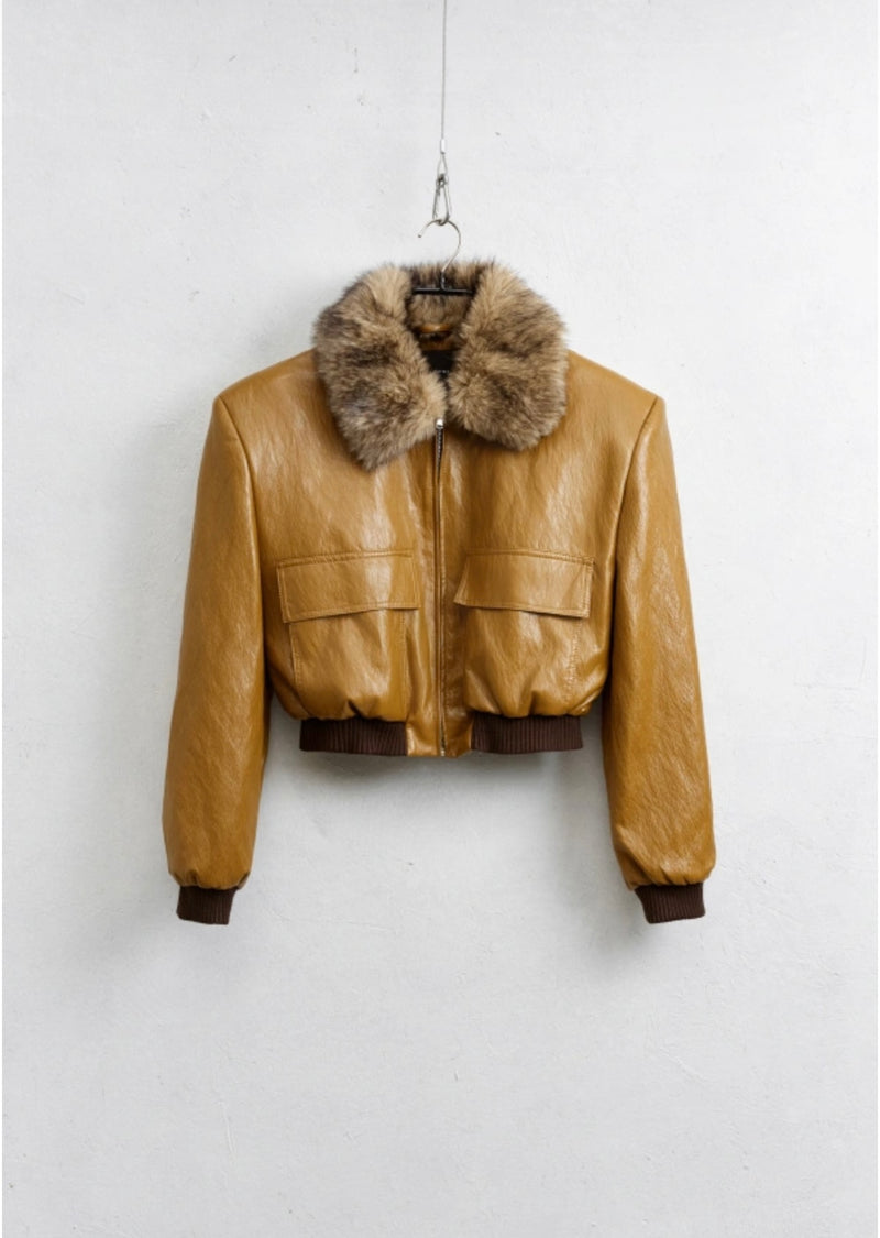 Jacke Kaia – Cropped Lederlook mit Fellkragen