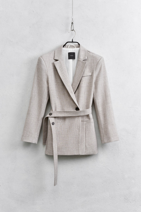 Valentina Belted Blazer – Melange Beige
