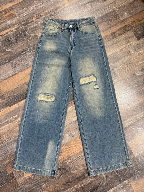 Vintage Wide Leg Jeans – Distressed Denim