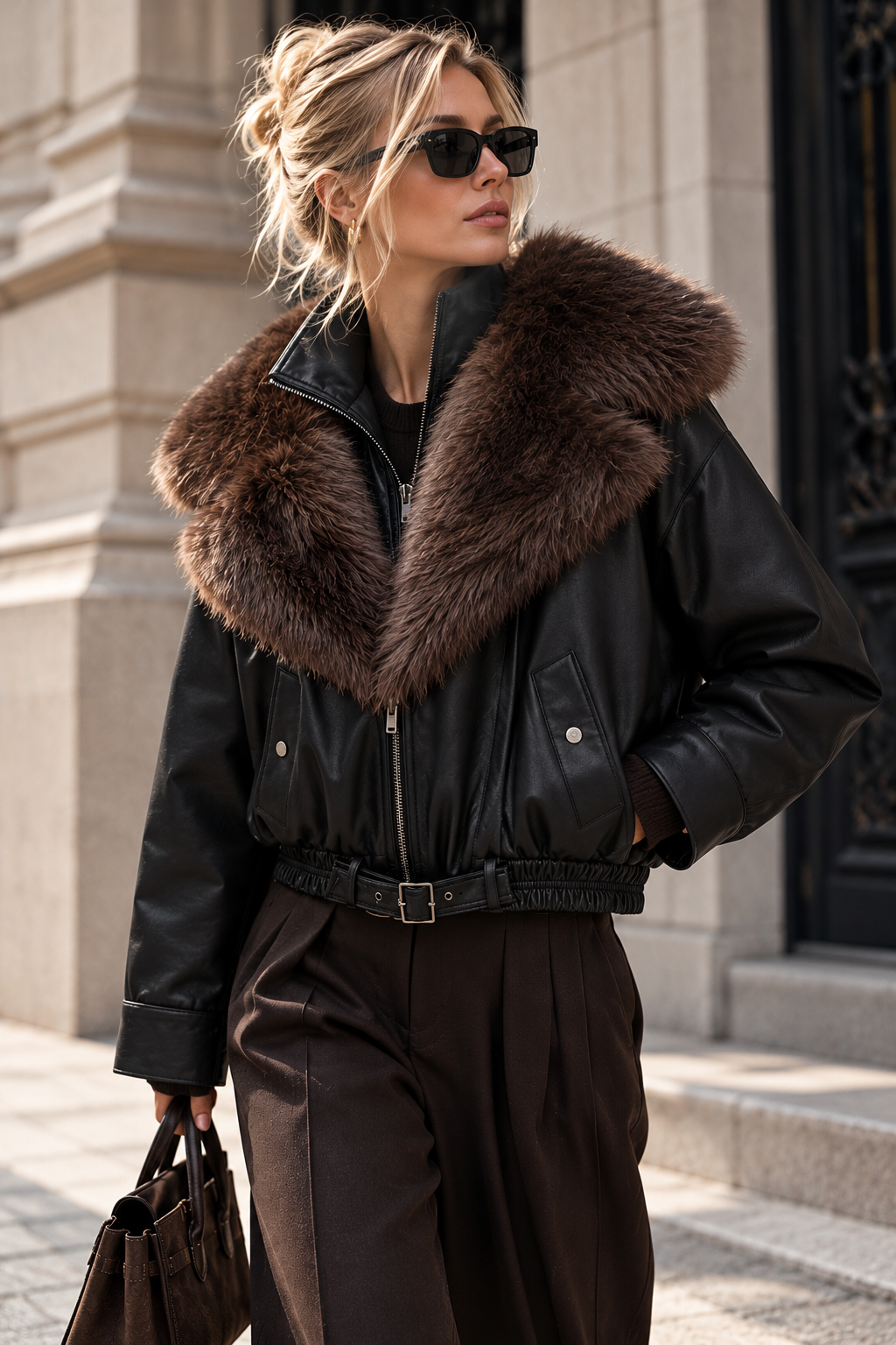 FUR COLLAR BOMBER JACKET
