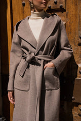 Wool Blend Long Coat – Taupe Elegance