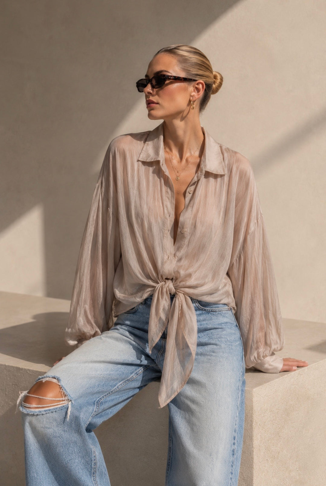 SKYE SILK BLOUSE – Beige
