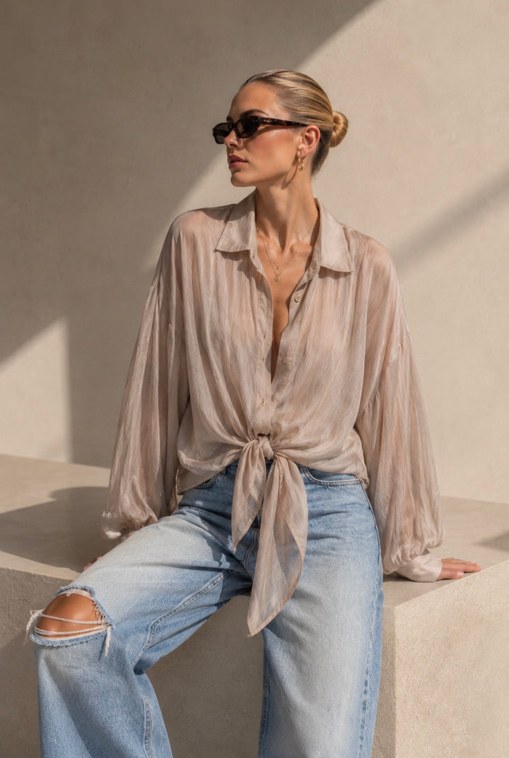 SKYE SILK BLOUSE – Beige