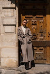 Wool Blend Long Coat – Taupe Elegance