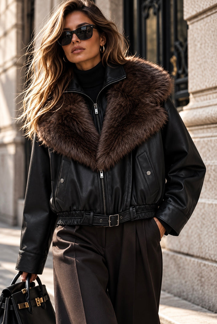 FUR COLLAR BOMBER JACKET