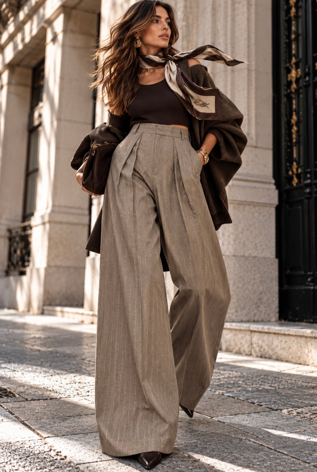 PINSTRIPE PANTS - TAUPE
