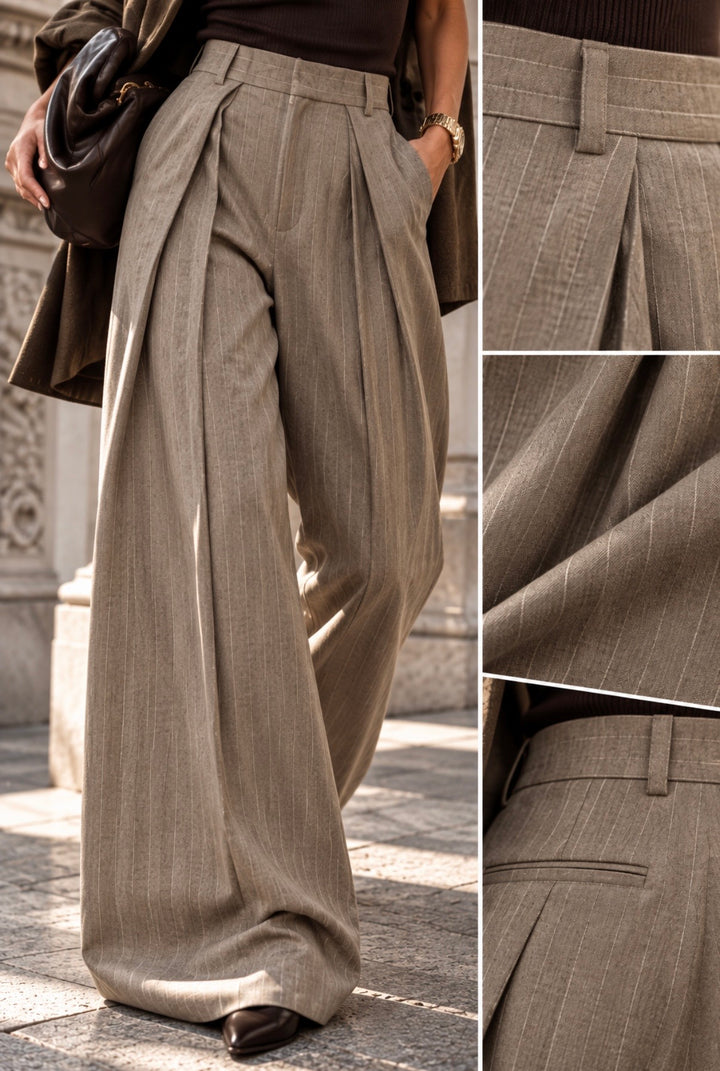 PINSTRIPE PANTS - TAUPE