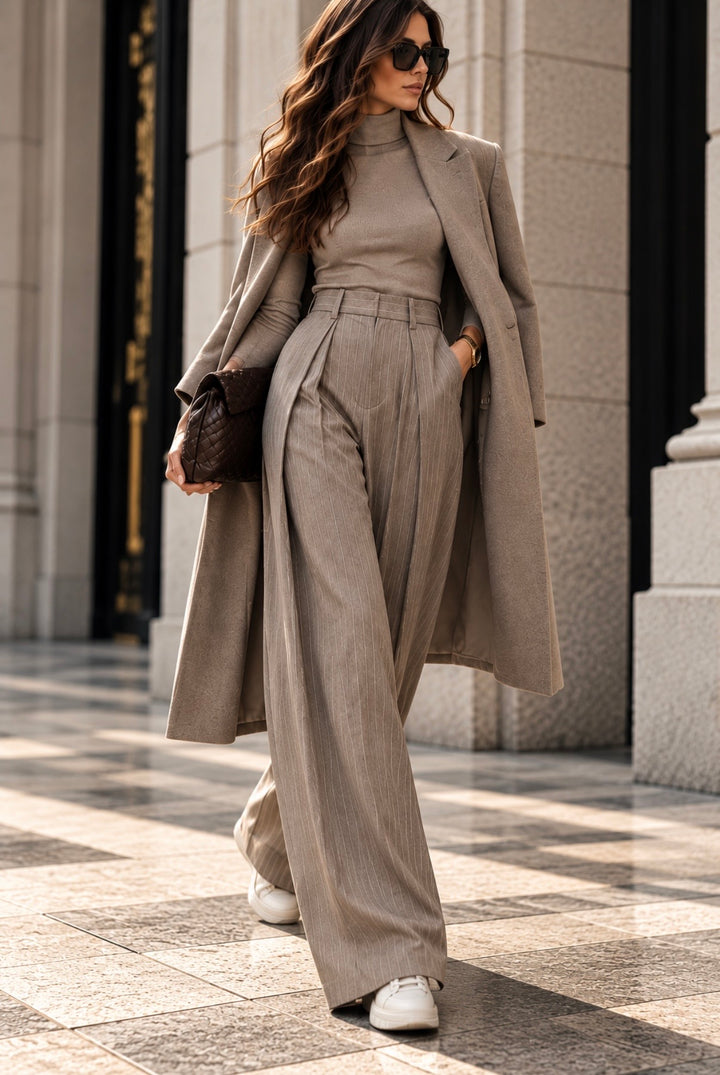 PINSTRIPE PANTS - TAUPE