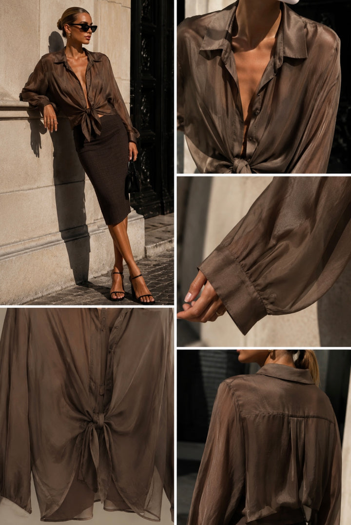 SKYE SILK BLOUSE – Chocolate Brown