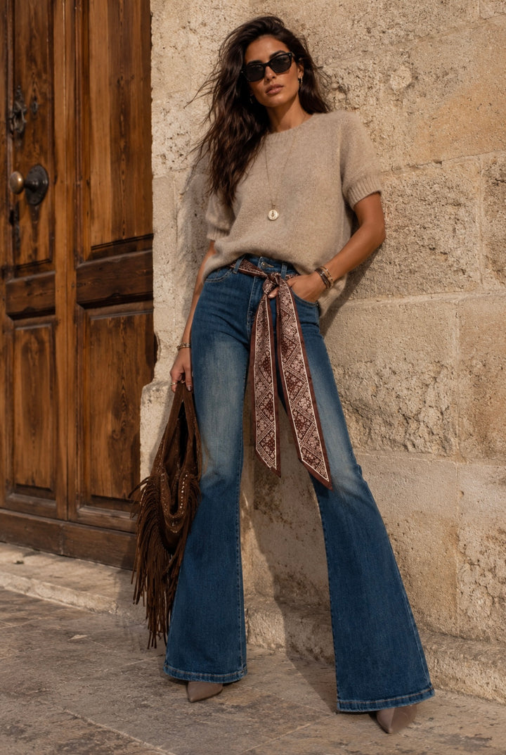 INDIGO SCARF FLARE JEANS